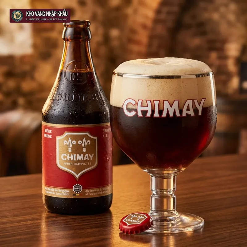 Bia Bỉ Chimay Đỏ chính hãng trong bối cảnh tiệc tối sành điệu tại hầm rượu