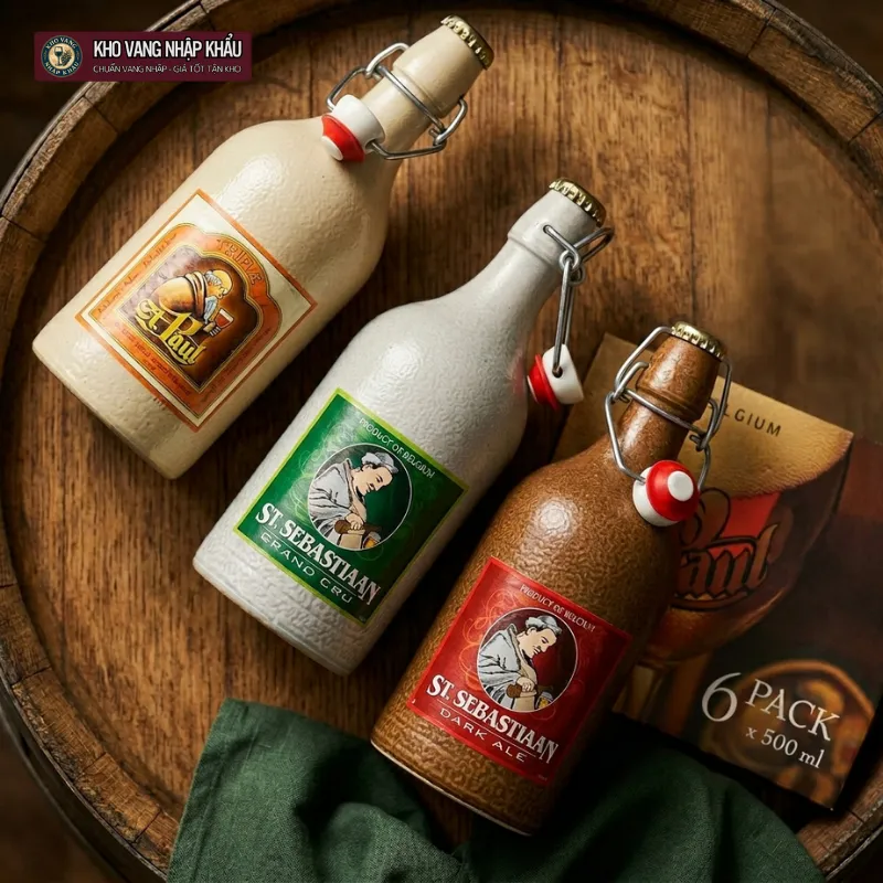 Bia Bỉ ST.Sebastiaan Grand Cru chai sứ 500ml chính ngạch ghi nhận bối cảnh biếu tặng đẳng cấp