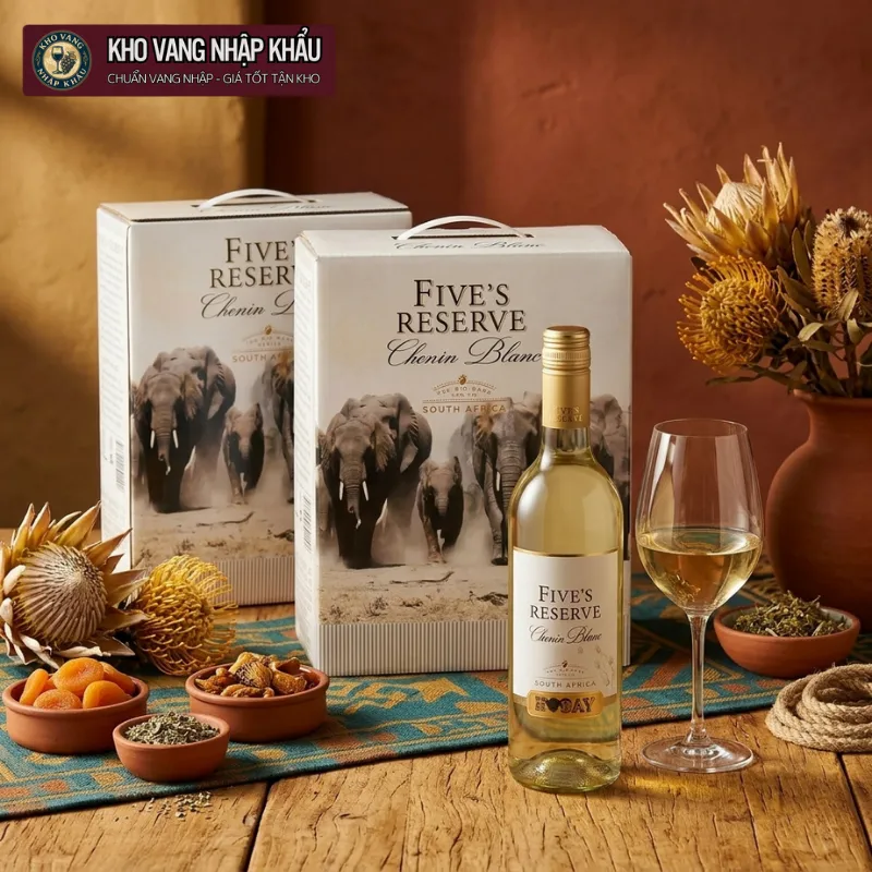 Vang Bịch Nam Phi Fives Reserve Chenin Blanc 3L chính ngạch ghi nhận bối cảnh sử dụng rạng rỡ tại tiệc hải sản
