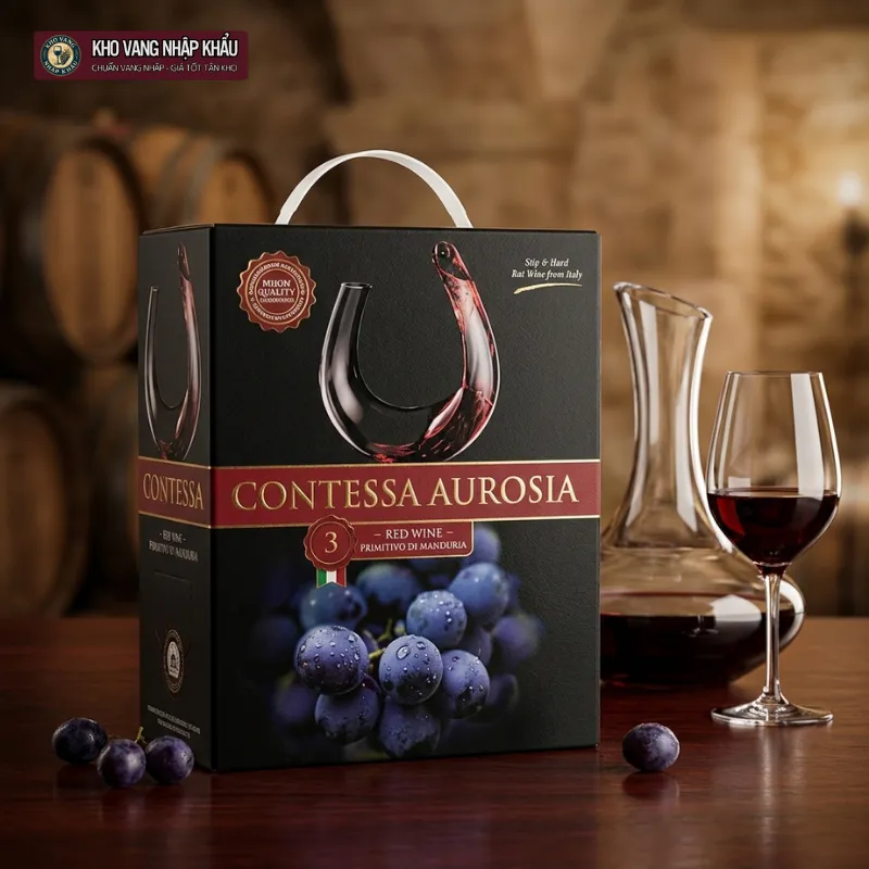 Vang Bịch Ý Contessa Aurosia 3L chính hãng trong không gian tiệc họp mặt gia đình sang trọng