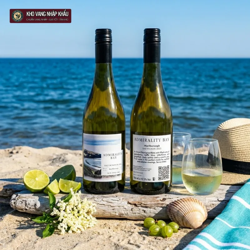 Vang Trắng New Zealand Admirality Bay Sauvignon Blanc chính hãng trong không gian tiệc biển rạng rỡ