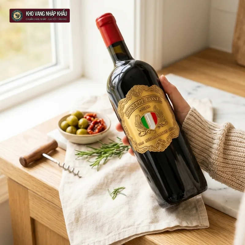 Vang Ý Giuseppe Costa Negroamaro chính hãng 16% trưng bày sang trọng tại hầm rượu