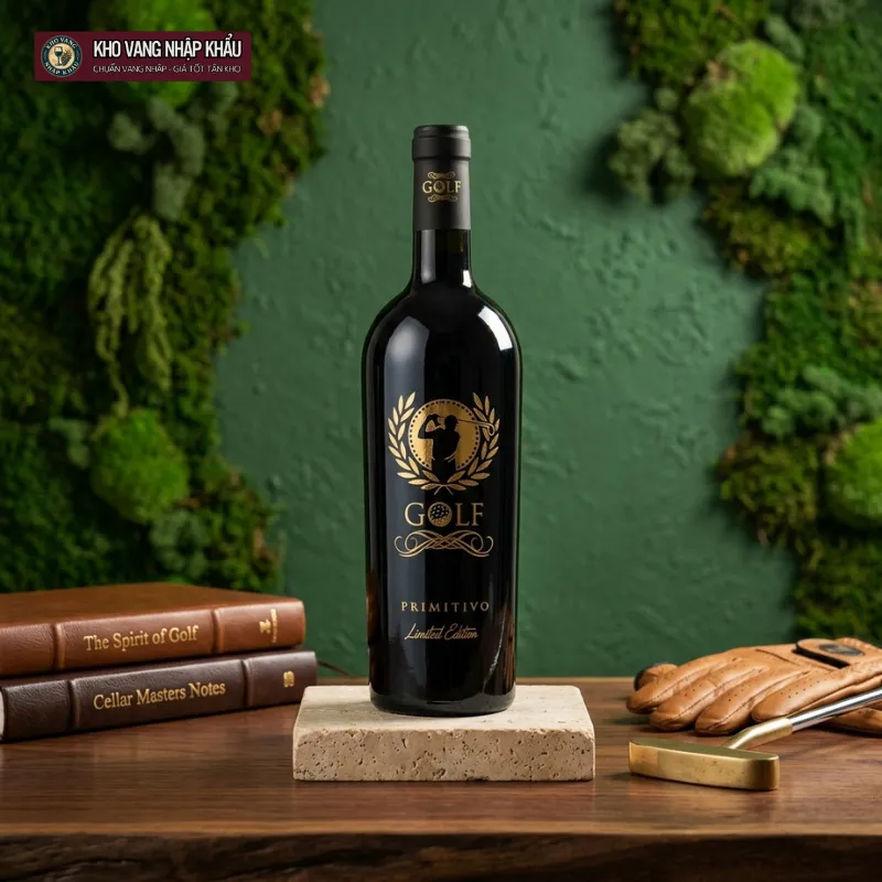 Vang Ý Golf Primitivo Limited Edition chính hãng nồng độ 19.8% trưng bày trong không gian Luxury