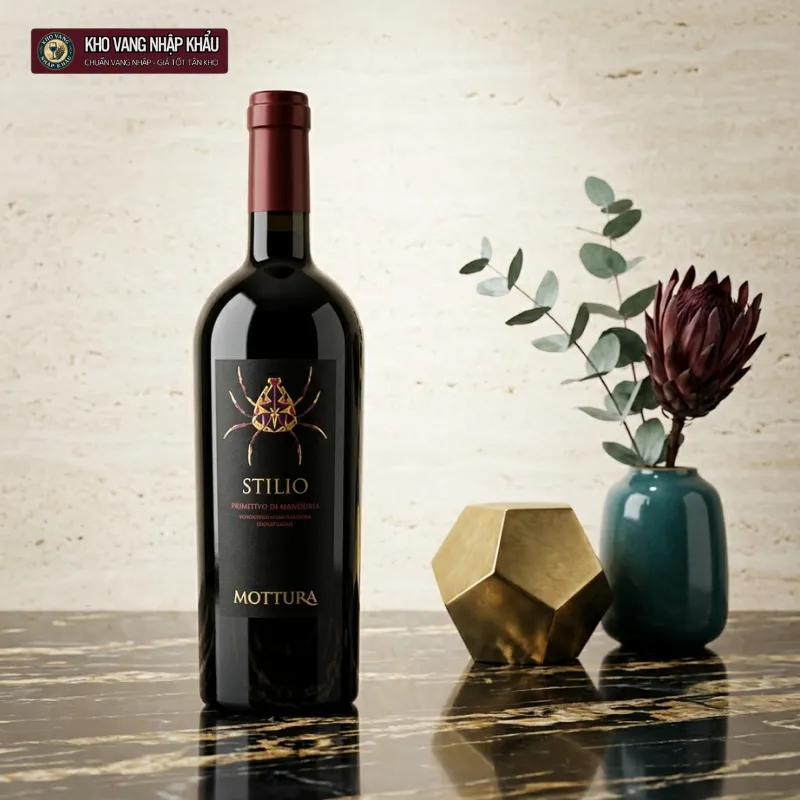 Vang Ý Mottura Stilio Primitivo Di Manduria chính hãng trưng bày uy nghiêm tại hầm rượu lạnh